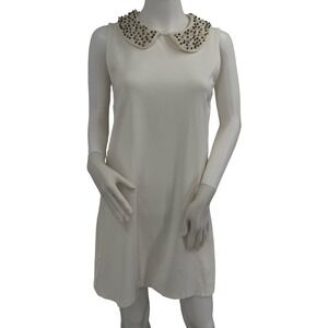 VIVIENNE TAM Small Shift Dress Cream Embellished Peter Pan Collar Mod Retro Chic